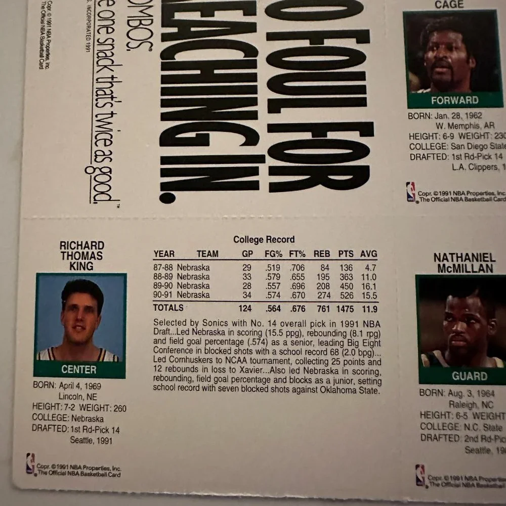 Set of 11 New 1991-1992 Seattle SuperSonics Trading Cards